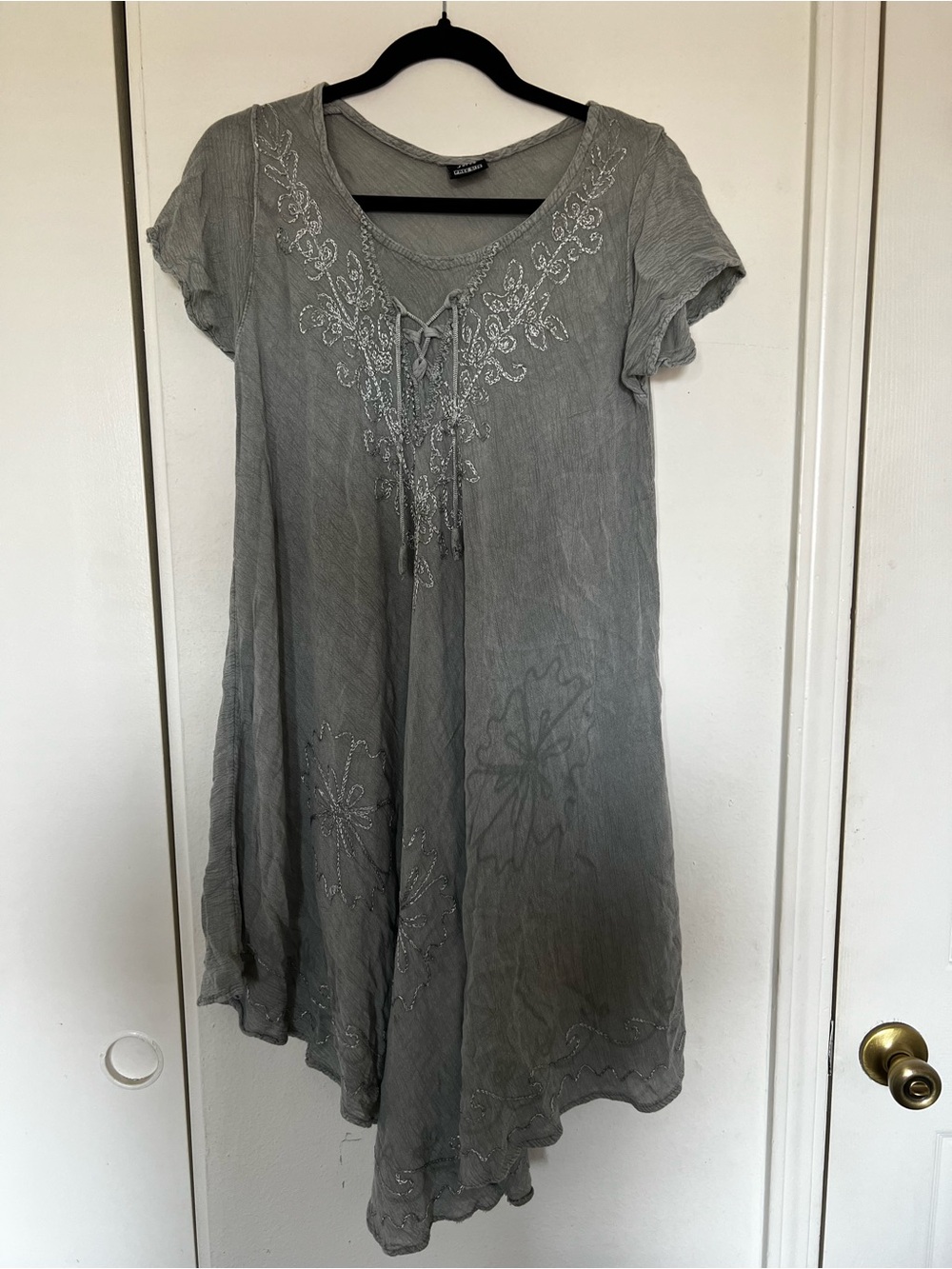 Kaftan Asymmetrical Grey Embroidered Lace-Up Women's Dress